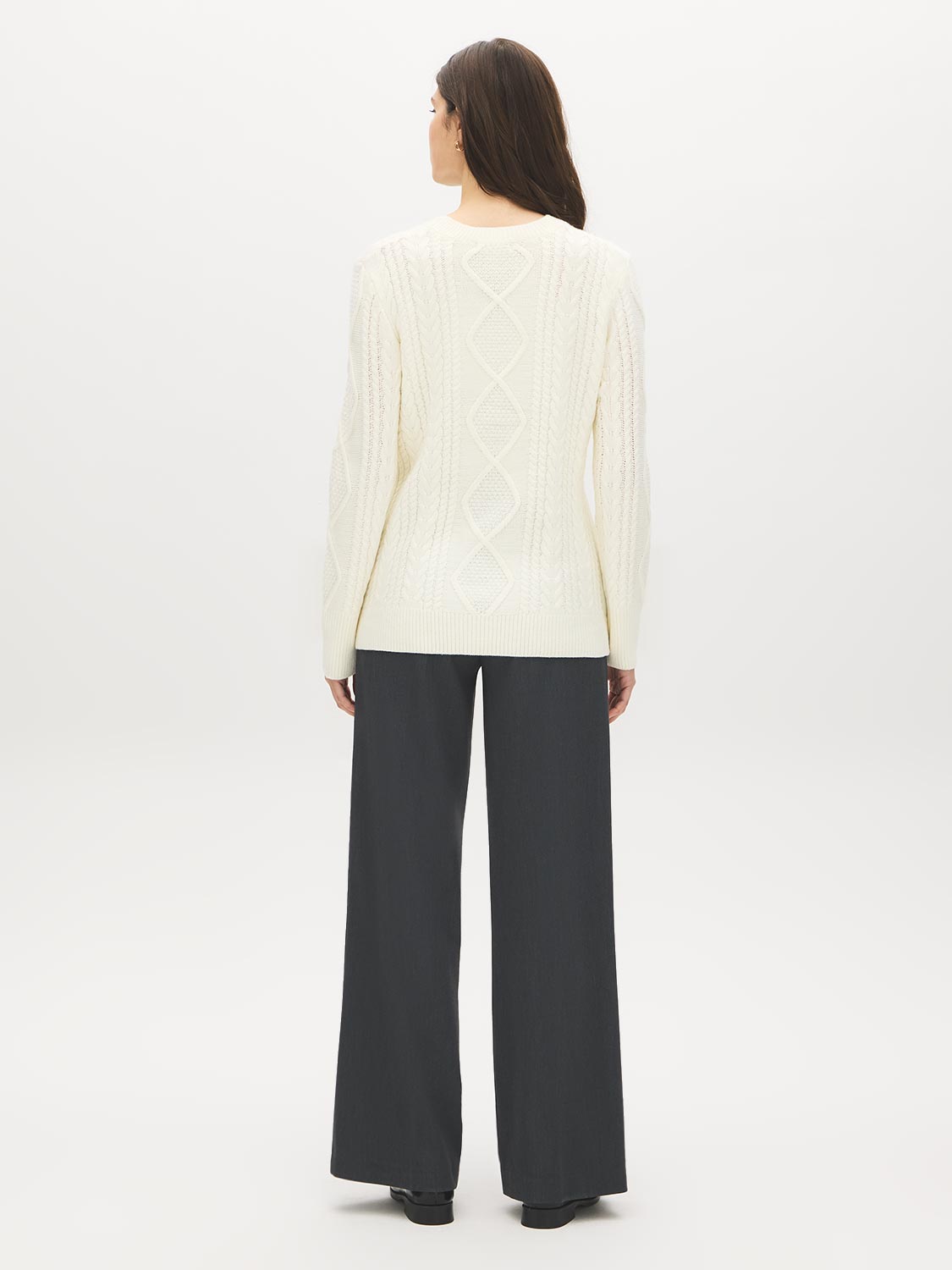 Rice Cable Knit Sweater with Side Slits - Back View - Suzy Shier