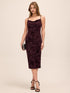 Black Cherry Burnout Floral Velour Sheath Dress - Woman Wearing Cowl Neck Evening Dress - Le Chateau