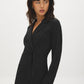 Black Studded Blazer Dress with Notch Collar - Side Profile View - Suzy Shier