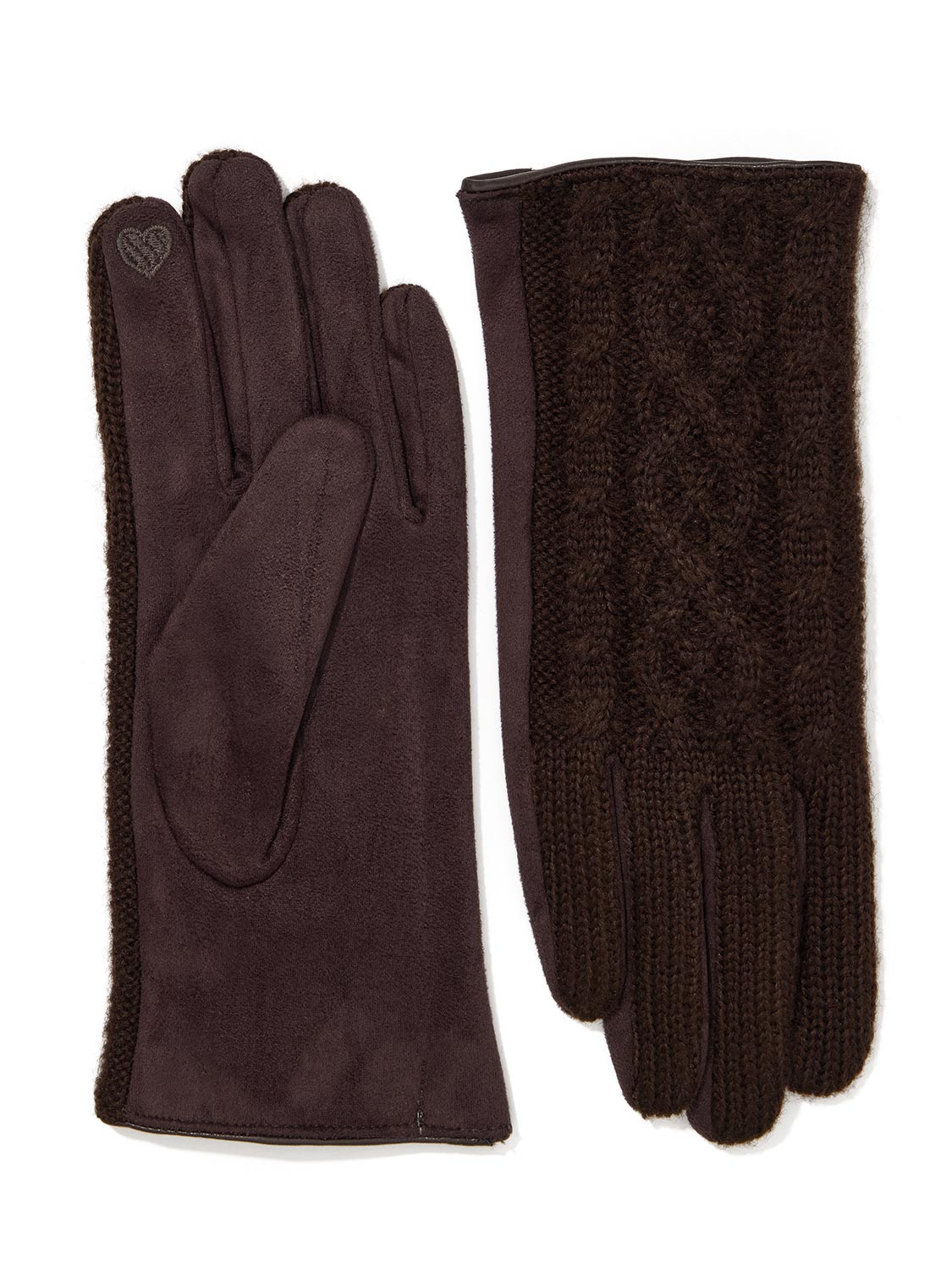 Black Cable Knit Touchscreen Gloves - Front and Back View - Suzy Shier