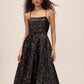 Charcoal Velvet Sequin Fit & Flare Midi Dress - Front View - Le Chateau