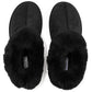 Black Faux Suede Slippers with Faux Fur Insole - Top View - Suzy Shier