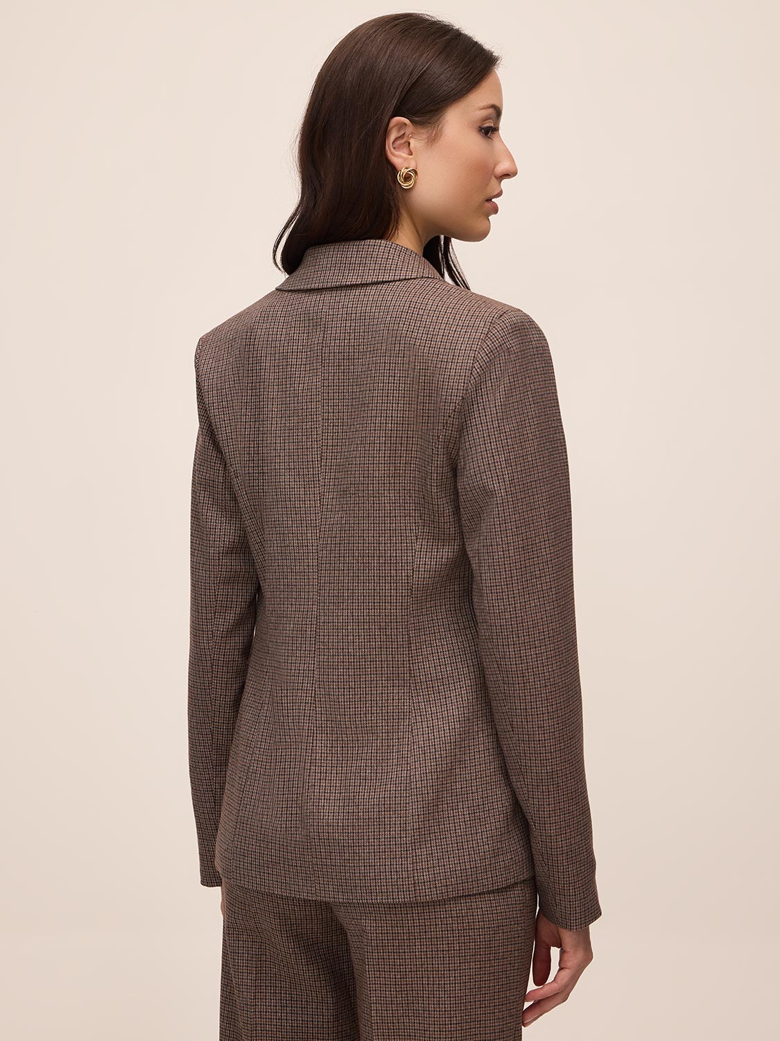 Oatmeal Check Double-Breasted Blazer - Back View - Le Chateau