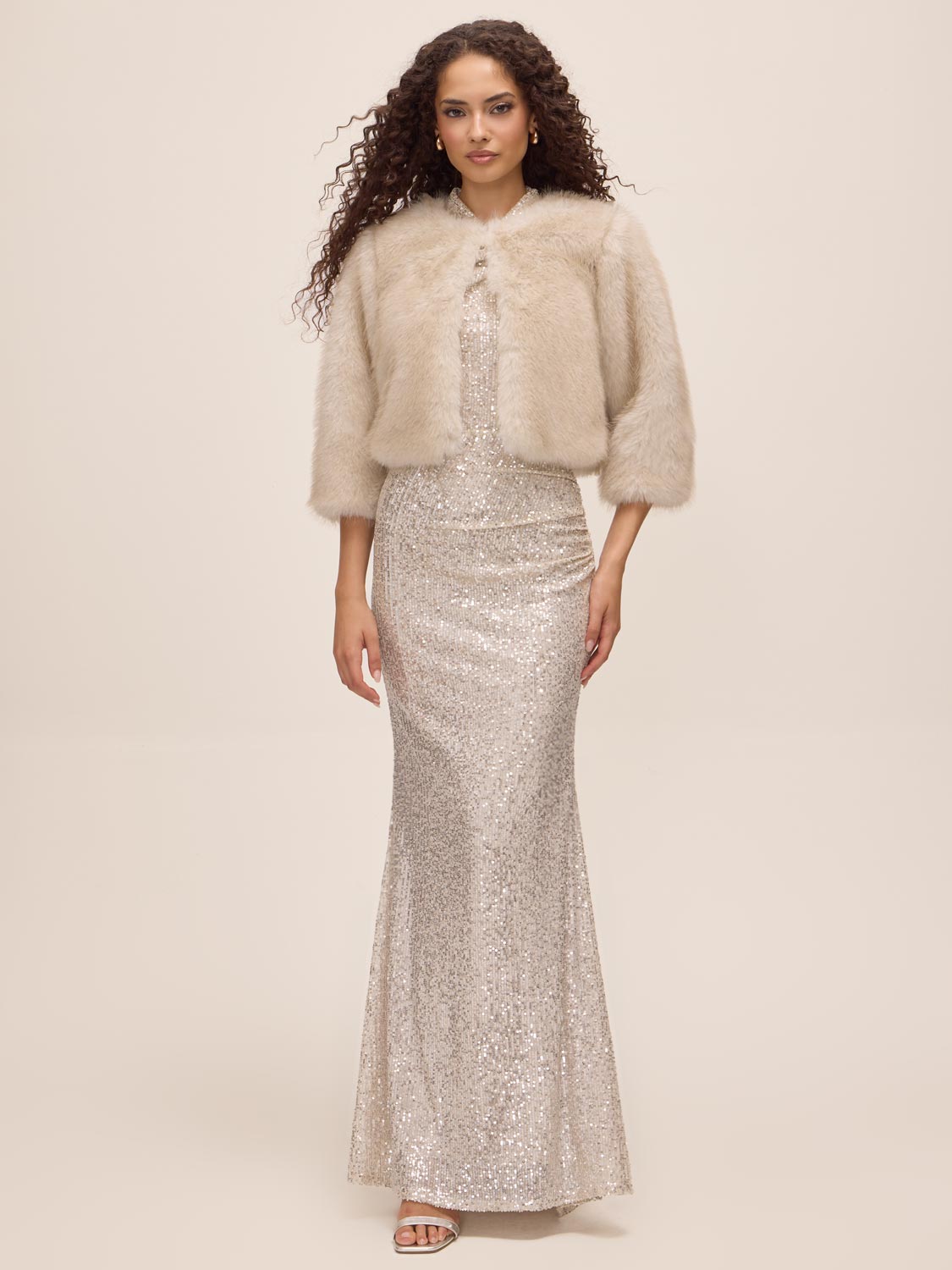 Antique Cream Faux Fur Bolero - Front View - Le Chateau
