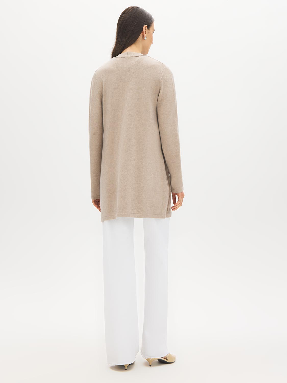 Pebble Melange Ribbed Front Duster Cardigan - Back View - Suzy Shier