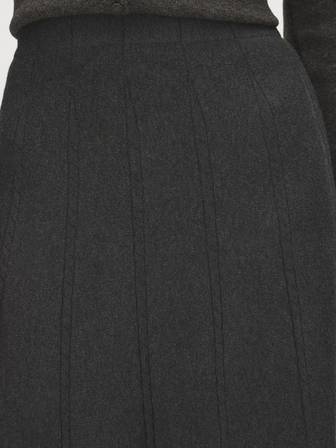 Charcoal Cable Knit Midi Skirt - Close-up Fabric Detail - Suzy Shier