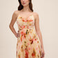 Rust and Sweet Clay Floral Satin V-Neck Pleated Midi Dress - Woman Wearing Elegant Midi Dress - Le Chateau