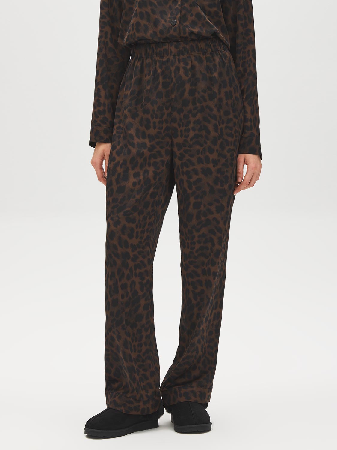 Bison Animal Print Satin PJ Set - Pants Detail - Suzy Shier