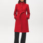 Red Faux Wool Funnel Neck Coat with Wrap Belt - Front View - Suzy Shier