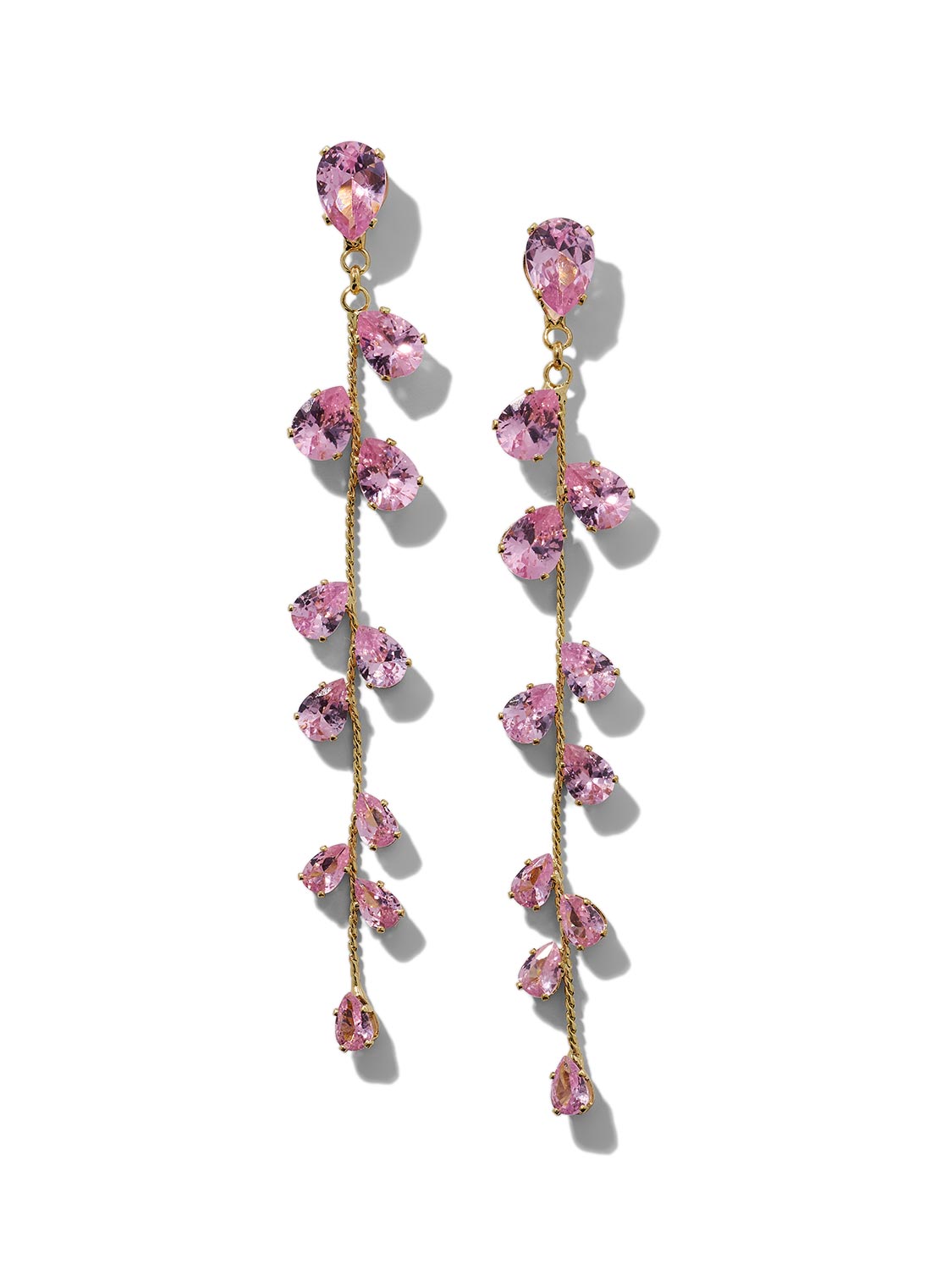 Vintage Rose and Gold Tear Drop Petals Linear Earrings - Close-up View - Suzy Shier