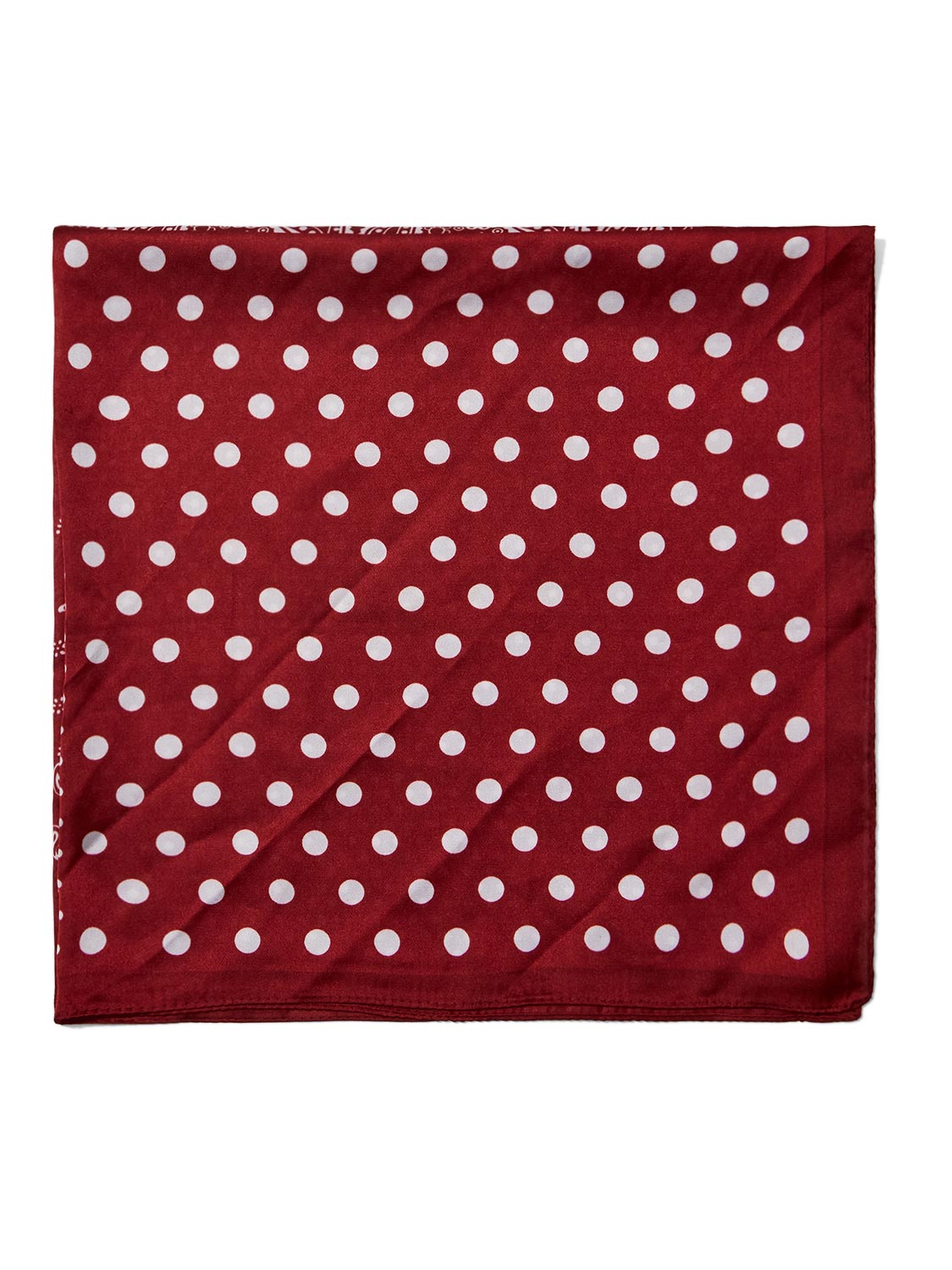 Burgundy Paisley Silk-Like Scarf - Reverse Side Polka Dot Detail - Suzy Shier