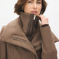 Dark Charcoal Melange Double Collar Mid-Length Coat with Belt - Collar Detail - Suzy Shier