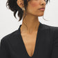 Jet Black Deep V-Neck Ribbed Knit Top - Close-up Fabric Detail - Suzy Shier