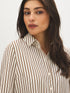 Winter White and Bison Stripe Twill Oversized Blouse - Close-up Fabric Detail - Suzy Shier