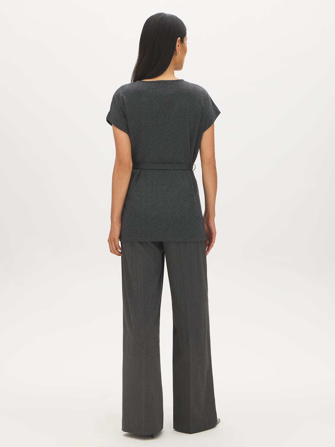 Charcoal Dolman Sleeve Jacquard Tunic Top - Back View - Suzy Shier