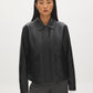 Black Oversized Faux Leather Utility Jacket - Woman Wearing Lined Utility Outerwear - Suzy Shier