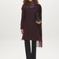 DK Burgundy Asymmetrical Zip Faux Wool Coat - Full Front View with Scarf - Suzy Shier
