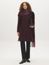 DK Burgundy Asymmetrical Zip Faux Wool Coat - Full Front View with Scarf - Suzy Shier