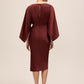 Brick Satin Boat Neck Sheath Dress - Back View - Le Chateau