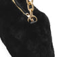 Black Faux Fur Bag with Gold Chain Handle - Close-up Zip Detail - Le Chateau