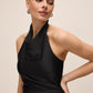 Black Draped Halter Neck Midi Dress - Side Profile View - Le Chateau