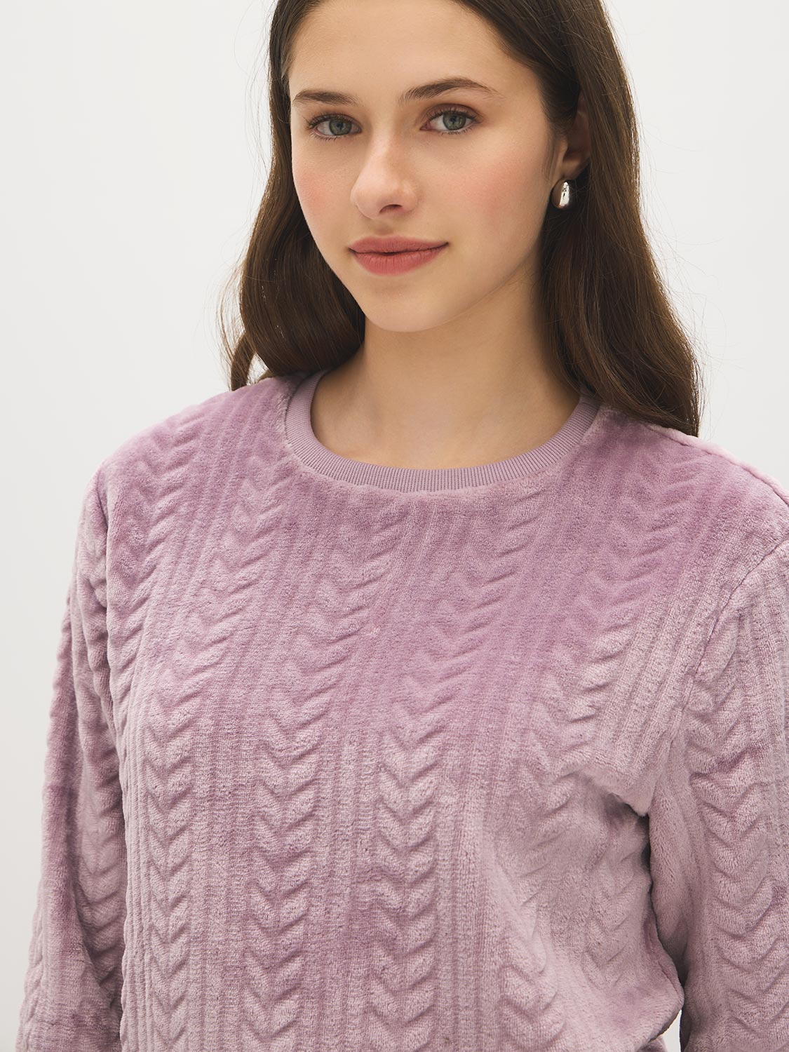 Lalic Braid Pattern PJ Set - Close-up Top Detail - Suzy Shier