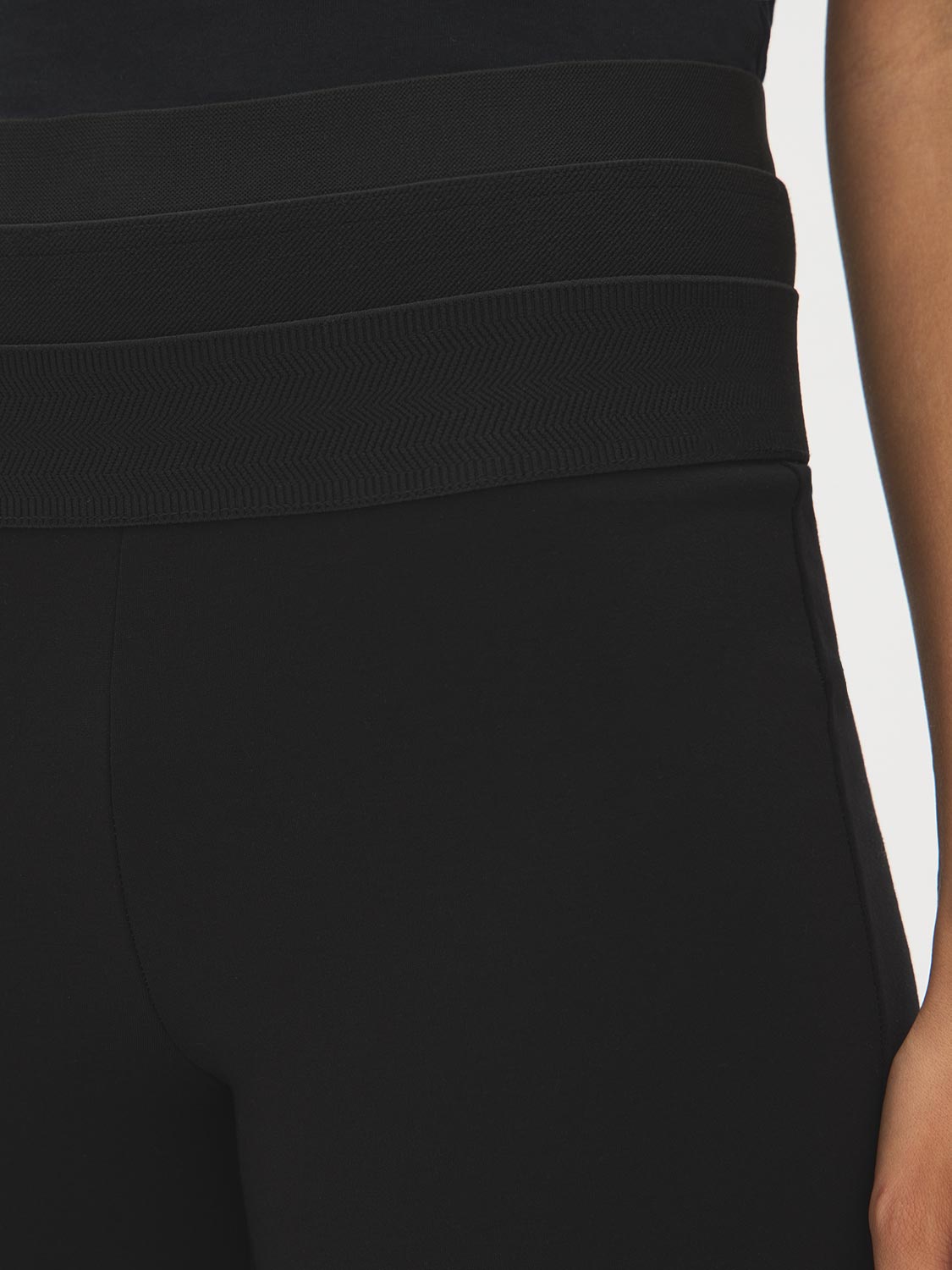 Black High-Rise Skinny Knit Pants - Waistband Detail - Suzy Shier
