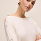 Off White Dolman Sleeve Sweater with Gold Buttons - Close-up Button Detail - Le Chateau
