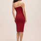 Red One-Shoulder Midi Dress with Rhinestone Trim - Back View - Le Chateau