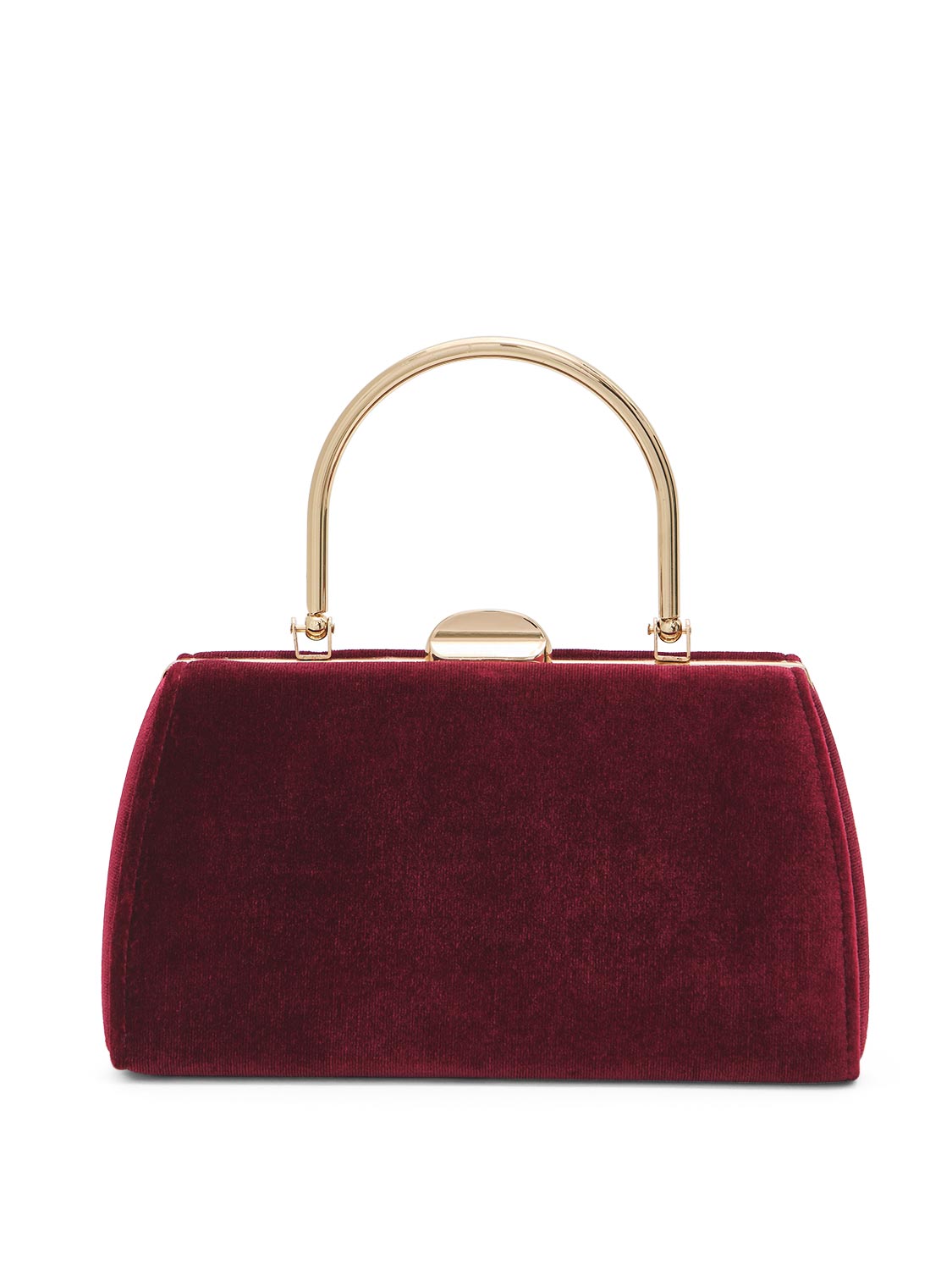 Burgundy Woven Velour Bag with Gold Top Handle - Structured Evening Accessory - Le Chateau