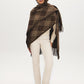 Brown Plaid Fringe Cape - Full Front View - Suzy Shier