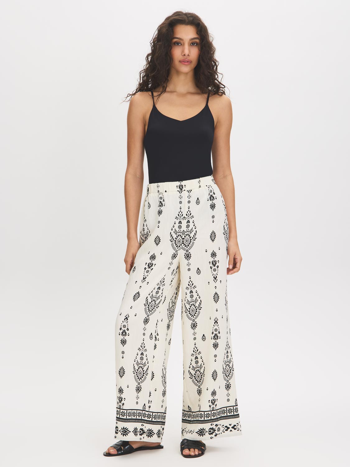 【BORDERS at BALCONY】レア！新品WIDE PANTS 38 Border Print Wide-Leg Viscose Pants | Suzy – Suzy Shier