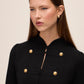 Black Military Style Knit Cardigan - Close-up Button Detail - Le Chateau