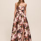 Black Cherry and Mauve Strapless Floral Print Ballgown - Woman Wearing Elegant Evening Dress - Le Chateau
