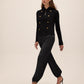 Black Military Style Knit Cardigan - Full Body View - Le Chateau