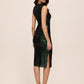 Dark Emerald Sleeveless Sequin Midi Sheath Dress - Side Profile View - Le Chateau