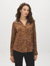 Soft Silt Paisley Print Satin-Like Blouse - Woman Wearing V-Neck Button-Up Blouse - Suzy Shier
