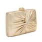 Gold Woven Pleated Metallic Clutch Bag - Side Profile View - Le Chateau