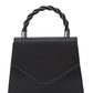 Black Woven Lurex Bag with Jeweled Top Handle - Structured Evening Bag with Sparkling Handle - Le Chateau