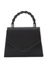 Black Woven Lurex Bag with Jeweled Top Handle - Structured Evening Bag with Sparkling Handle - Le Chateau