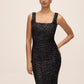 Black Square Neck Sleeveless Sequin Sheath Dress - Front View - Le Chateau
