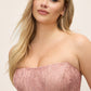 Pink Dust Strapless Glitter Lace Bustier Dress - Close-up Bustier Detail - Le Chateau