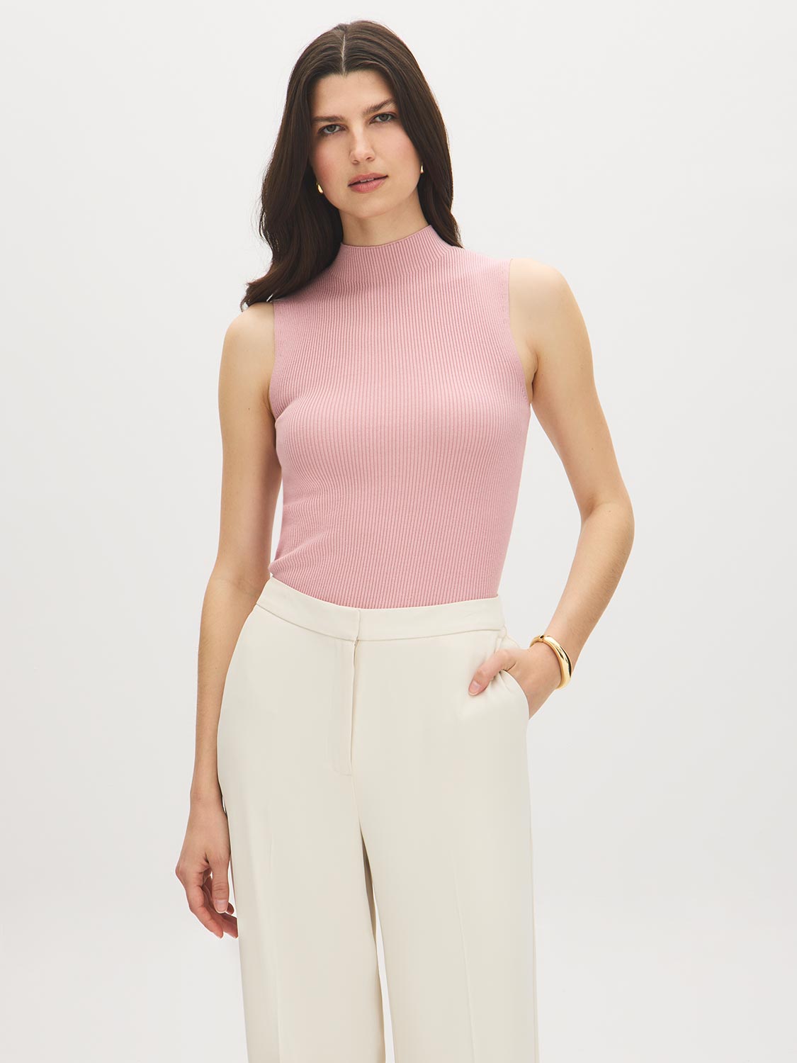 Zephyr Sleeveless Ribbed Funnel Neck Sweater - Front View - Suzy Shier