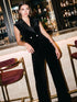 Black Velour Wide Leg Pant with Crystal Buttons - Luxurious Evening Wear Trousers - Le Chateau