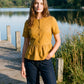 Wood Thrush Peplum Button-Front Knit Top - Woman Wearing Crew Neck Peplum Blouse - Suzy Shier