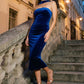 Sapphire Sweetheart Velour Midi Sheath Dress - Woman Wearing Elegant Evening Dress - Le Chateau