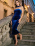 Sapphire Sweetheart Velour Midi Sheath Dress - Woman Wearing Elegant Evening Dress - Le Chateau