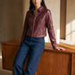 Merlot Vegan Leather Shorts with Front Zipper - Front View - Suzy Shier