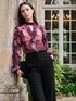 Eggplant Floral Keyhole Ruffle Blouse - Woman Wearing Romantic Floral Top - Le Chateau