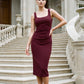 Bordeaux Knit Crepe Scoop Neck Midi Dress - Woman Wearing Elegant Evening Dress - Le Chateau